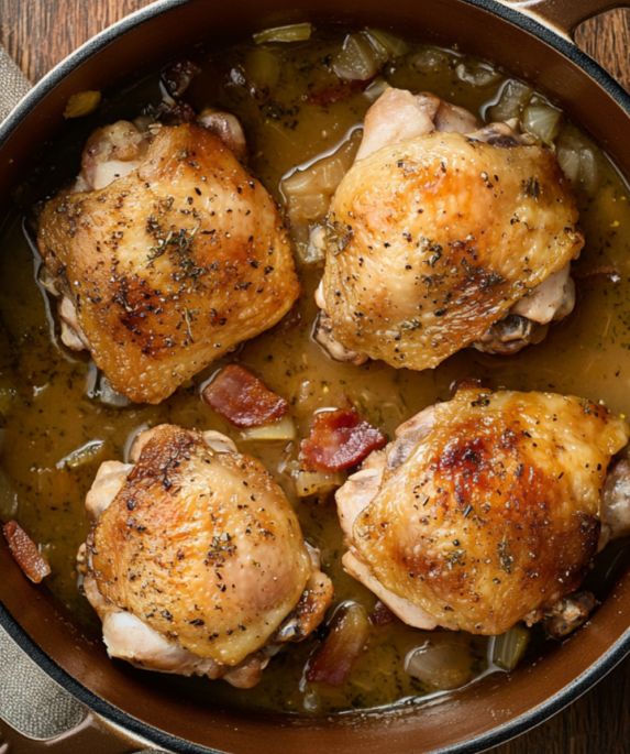 Holiday Lemon-Herb Chicken Thighs With A Crispy Bacon Gravy