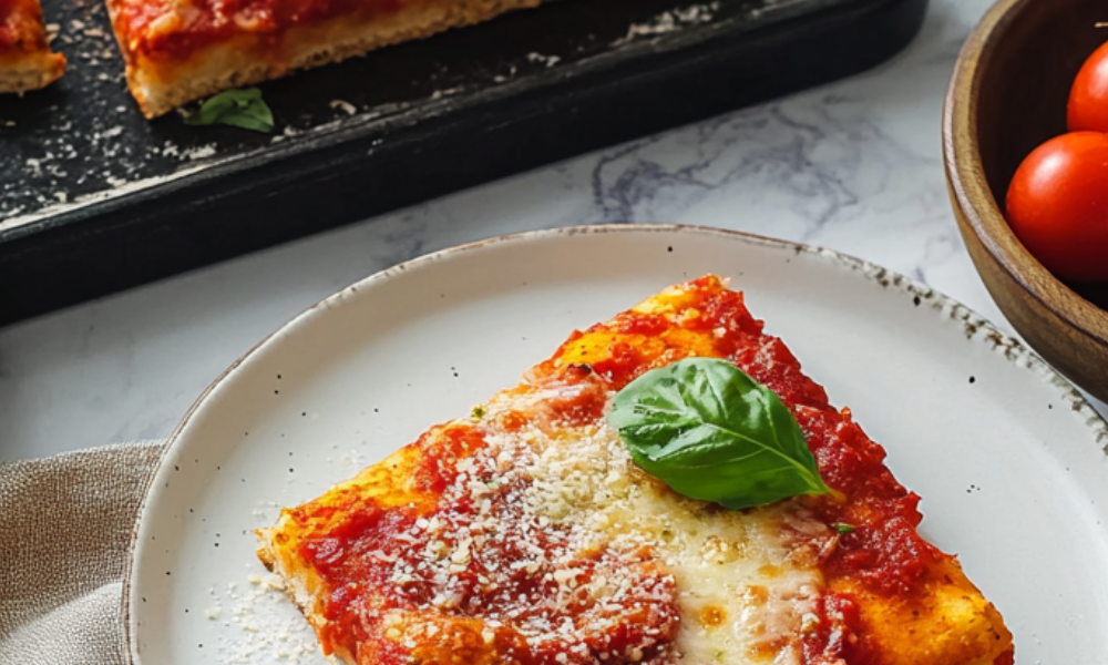 Sheet Pan Focaccia Pizza With Crushed San Marzanos & Mozzarella