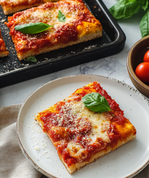 Sheet Pan Focaccia Pizza With Crushed San Marzanos & Mozzarella