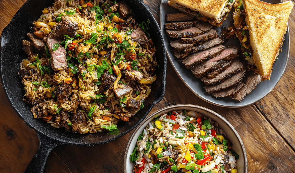 Leftover Beef Three-Way - Sandwich, Fried Rice, Thai Salad