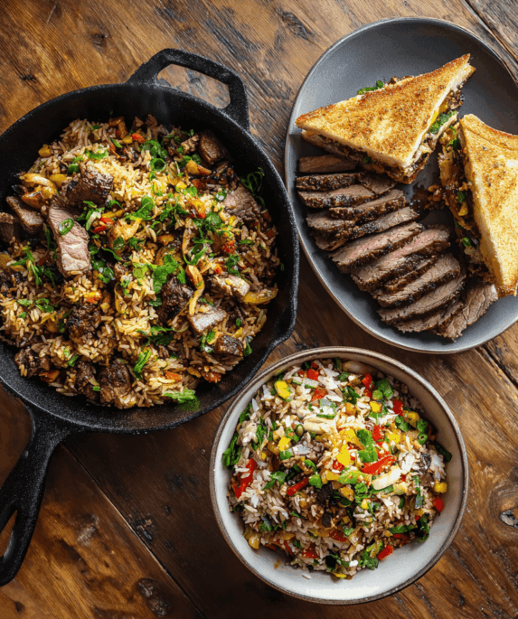 Leftover Beef Three-Way - Sandwich, Fried Rice, Thai Salad